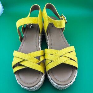 NWOT WOMEN'S "CALL IT SPRING" ANKLE STRAP PLATFORM WEDGE SANDAL YELLOW, SIZE 8